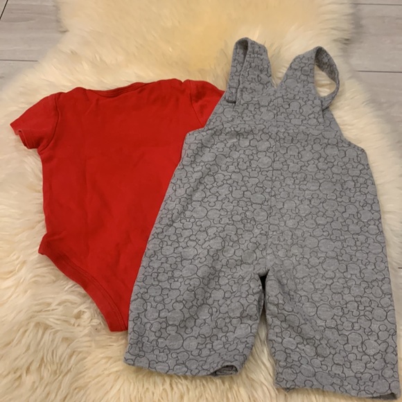 Disney Baby Red Onesie and Gray Mickey Mouse Shorts Overalls Size 24M - Picture 9 of 9
